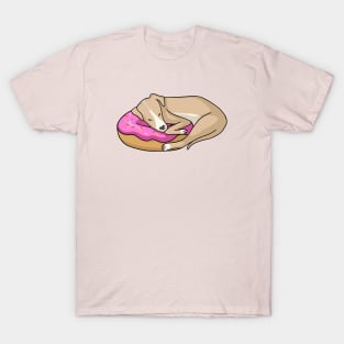 Whippet dog sleeping on donut T-Shirt